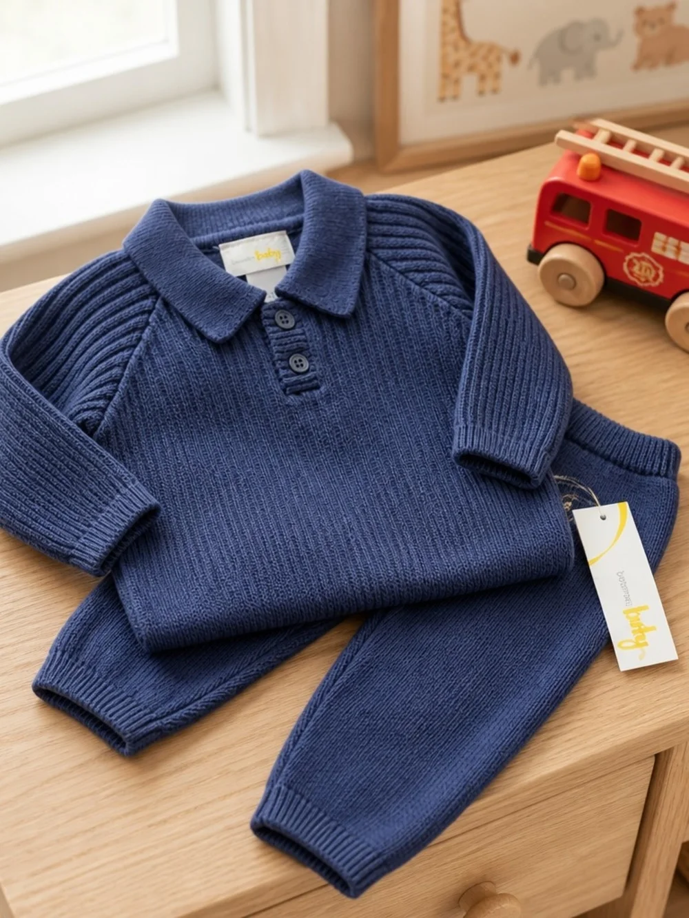Brand Navy Knit Polo Matching Set - Cozy Two-Piece Outfit